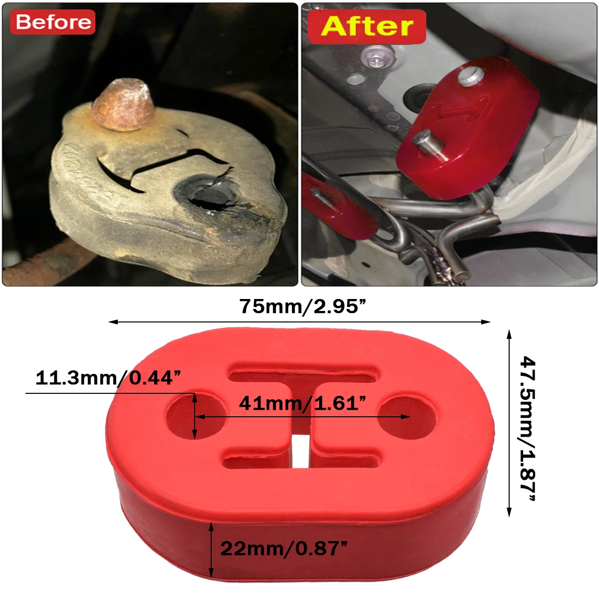Universal Car Polyurethane Exhaust Tail Pipe Mount Bracket Hanger Insulator Muffler Grommet Bush Rod Support 11mm 2 Holes Repair