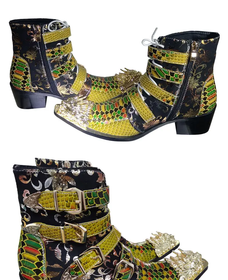 Frühling Männer High heels Stiefel Eisen kopf Spitze Erhöhen Serpentin Echtem Leder Business bankett Formalen leder stiefel Modell stiefel – Detail 2