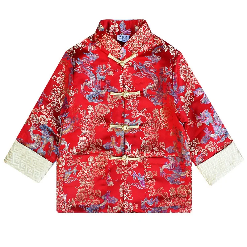 Traditional Boy Jacket Tang Suit Cardigan Chinese New Year Costumes Kungfu Cheongsam Kids Clothes Outfits Boys Coat Tops Uniform