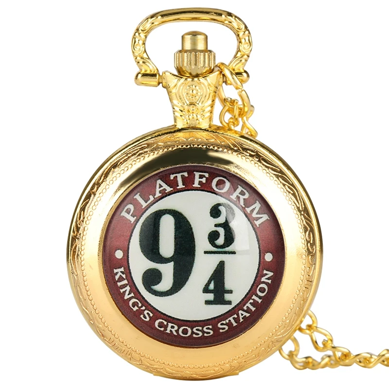 Movie Extension Theme 9 3/4 Platform King's Cross London Quartz Pocket Watch Necklace Pendant Retro Souvenir Gifts for Men Women