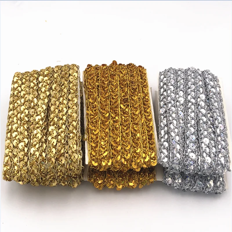 15yards 1cm gold/silver sequins csipkével haza dekor Etnikai Tánc Kellékek DIY esküvői handmade mesterségek heara neckwear accessor