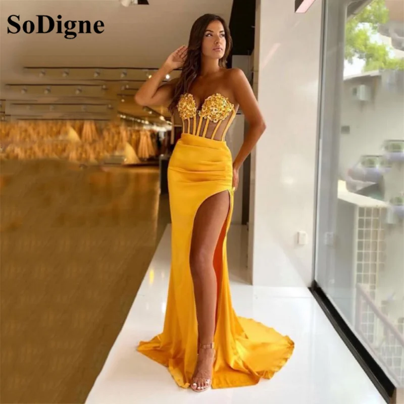 SoDigne abito da sera da donna Sexy Sweetheart High Side Split Lace abiti da sera lungo lusso 2021 Prom Gown vestidos de noche