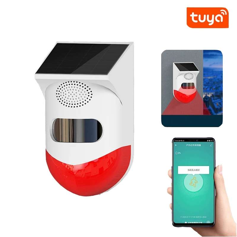 Tuya Wifi PIR Motion Sensor Detector Outdoor Solar Driveway Alarm IP65 Waterproof With APP Remote Control Alarm Compatible Alexa