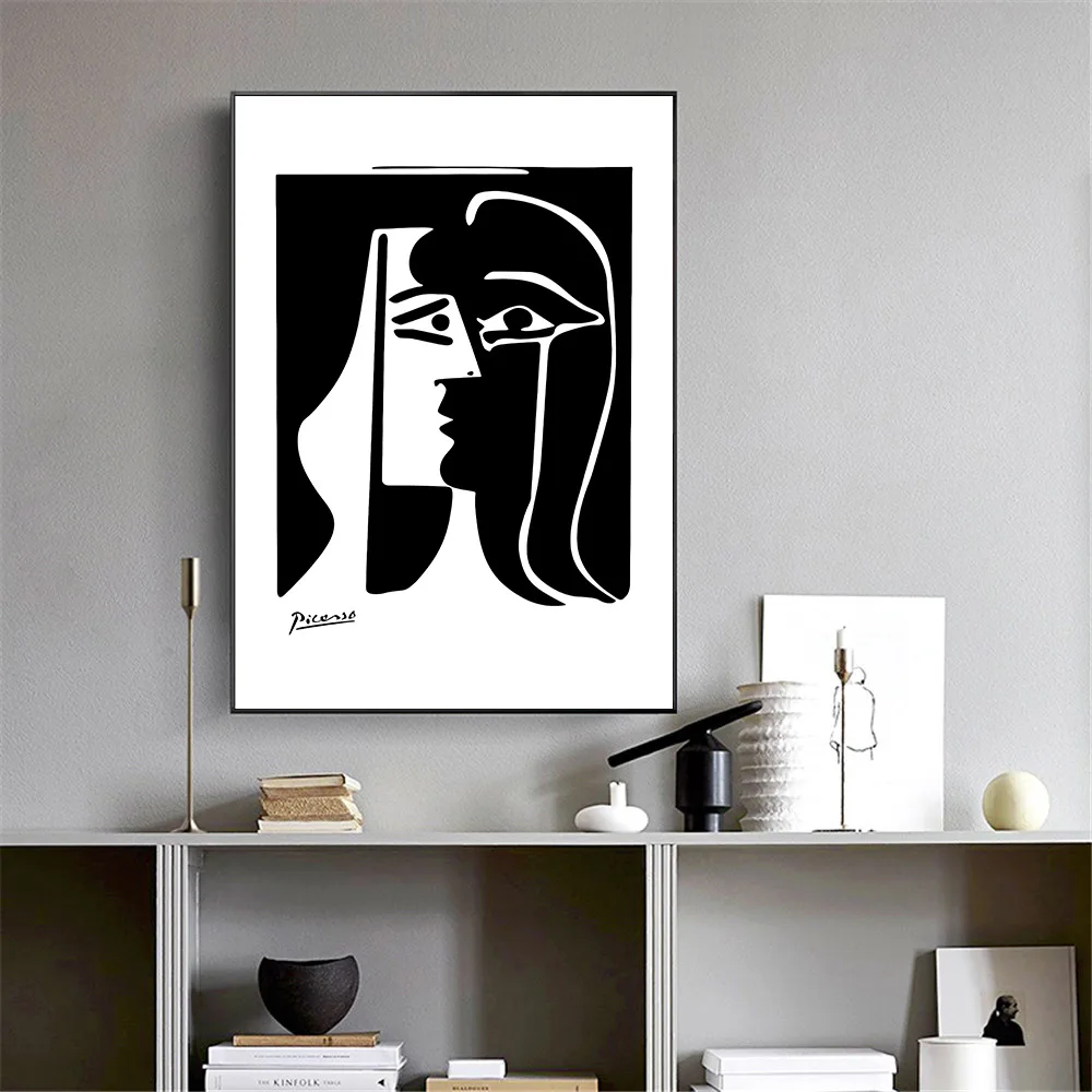 Pablo Picasso Kiss Posters and Prints Abstract Woman Face Canvas Painting Black And White Wall Modular Picture Room Home Decor