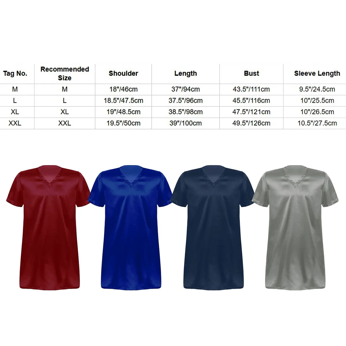 Mens Satin Nightshirts Sleepwear Adult Silk Short Sleeve Home Wear Pyjama Sleep Tops Nightwear Basics Plus Size