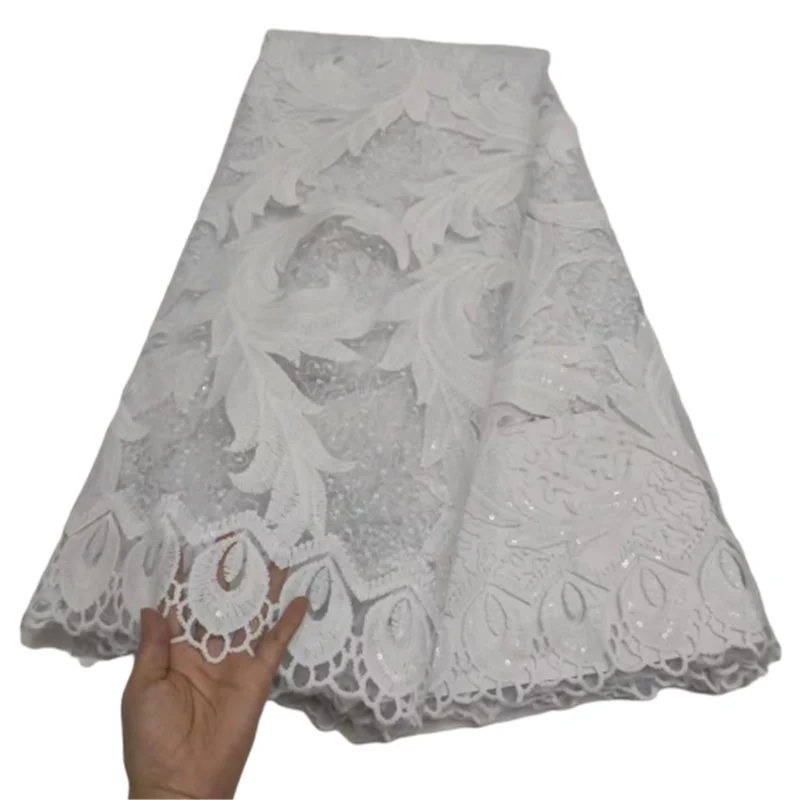 

Hot Sale Nigerian Lace Fabrics Latest Sequins Mesh African Lace Fabric Milk Silk Lace French Net Fabric Wedding Dress