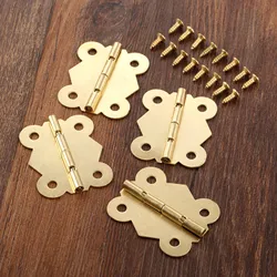 4Pcs/set Butterfly Hinges +16 screws Gold 4 Holes 33*40mm Door Furniture Cabinet Drawer Jewelry Wood Box Wince Case Decorative