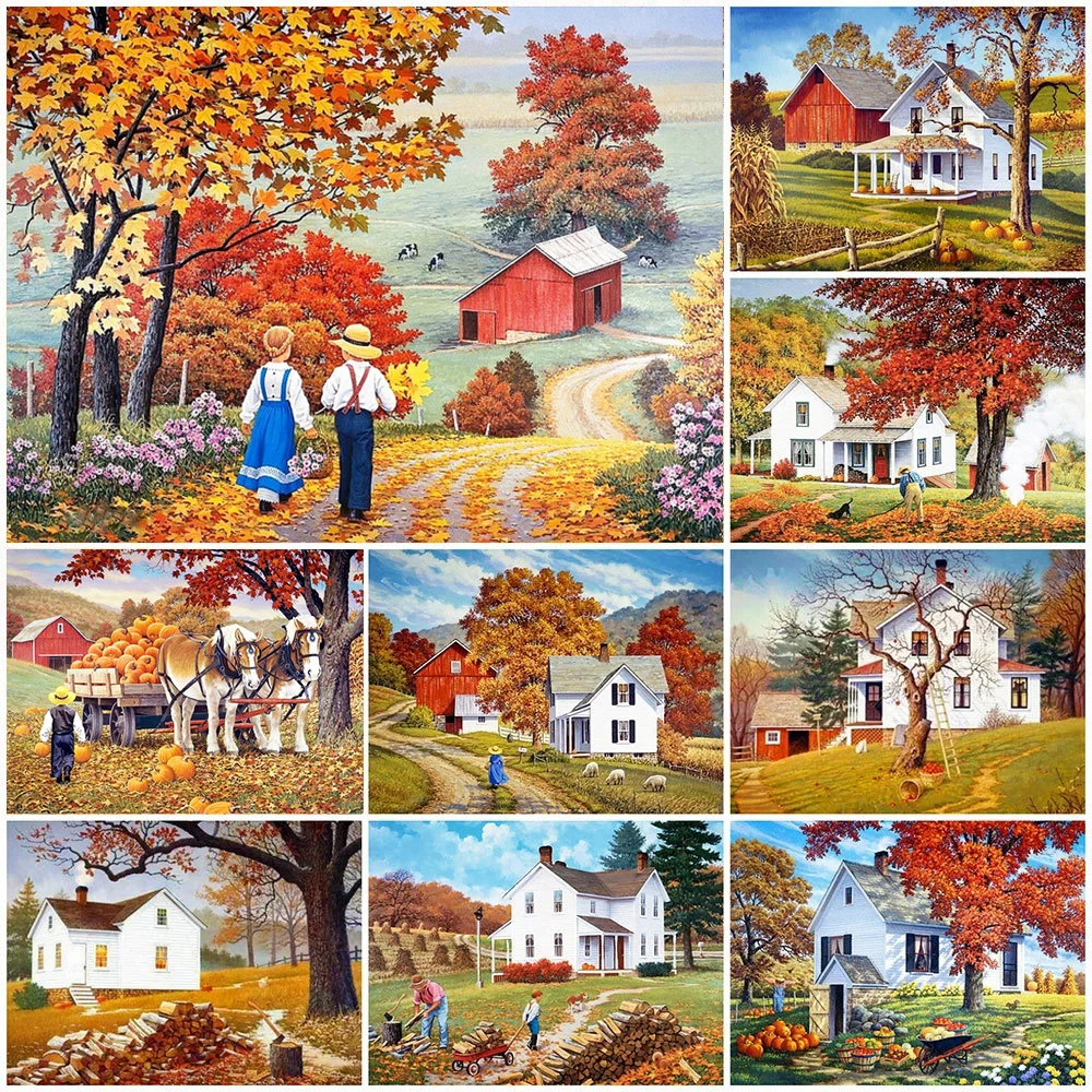 

5D DIY Diamond Embroidery Scenery House Full Drill Diamond Painting Autumn Cross Stitch Diamond Mosaic Home Decoration