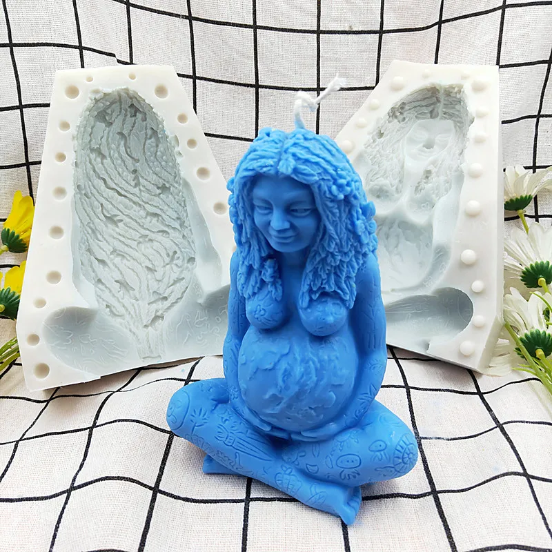 Silicone Mold  Warmly Smiling  Sitting Mother Earth  Candle Making Kit  Gaia Mom Handmade 3D Silicone Clay Resin Mould