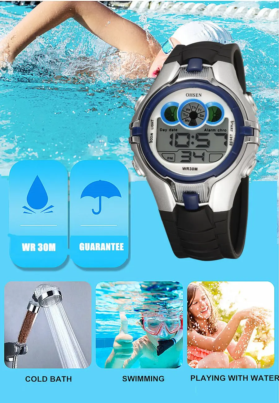 OHSEN Children Kids Digital Watch Stopwatch Clock Kids LED Electronic Sport Watches 50M Waterproof Wristwatch For Boys Girls