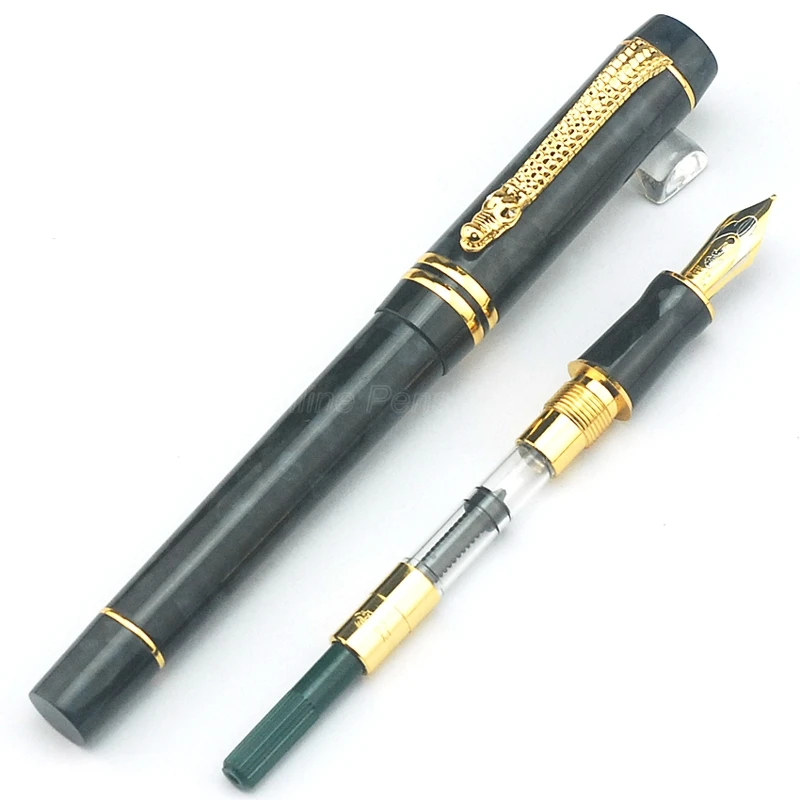 Crocodile Celluloid Fountain Pen Black Medium Nib 0.7mm Writing Gift Ink Pen, Crocodile Golden Clip Fit Office / Home / School