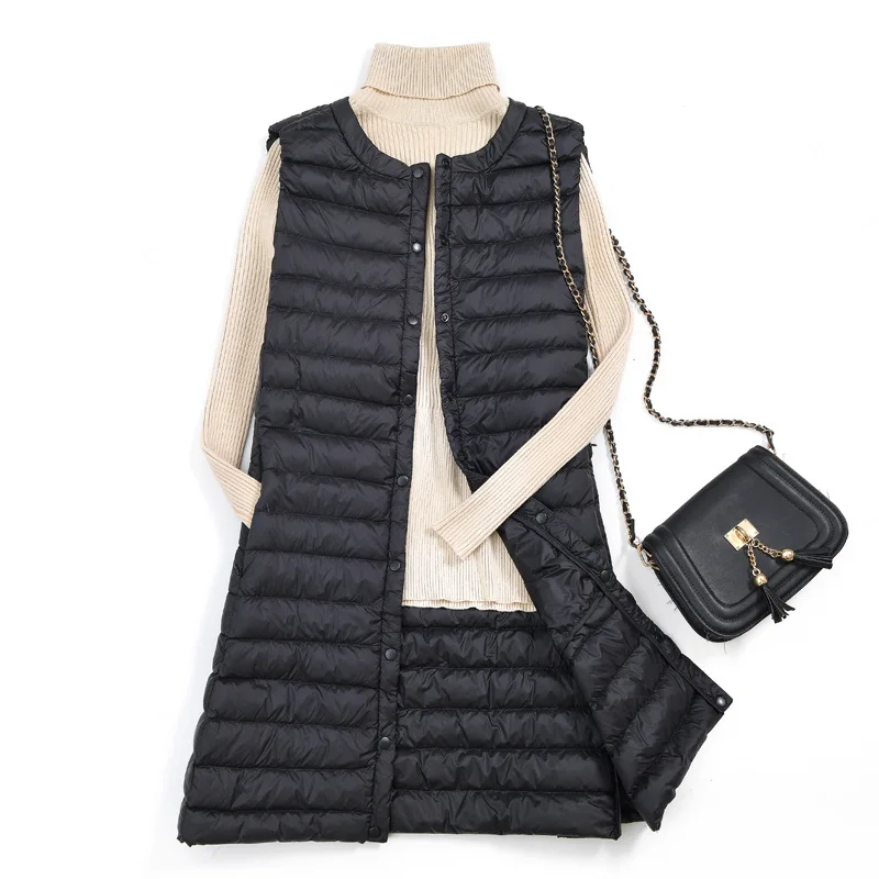 Women Autumn New Ultra Light Down Vest Female Winter Casual Long Slim High Quality Waistcoat Bottoming Vest Overcoat M-4XL