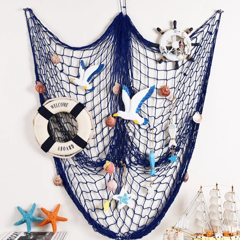 Mermaid Party Decor Fish Net Shell Float Wall Hangings Pirate Decor Mediterranean Sea Style Summer Beach Kids Birthday Party