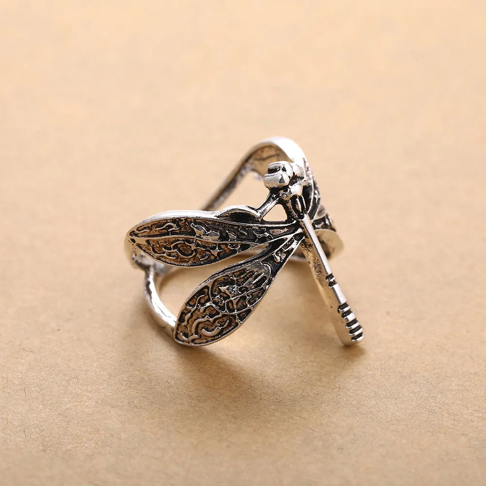 Vintage Dragonfly Insect Alloy Womens Ring For Punk Ring Birthday Christmas Anniversary Party Jewelry Gift Band Anillos