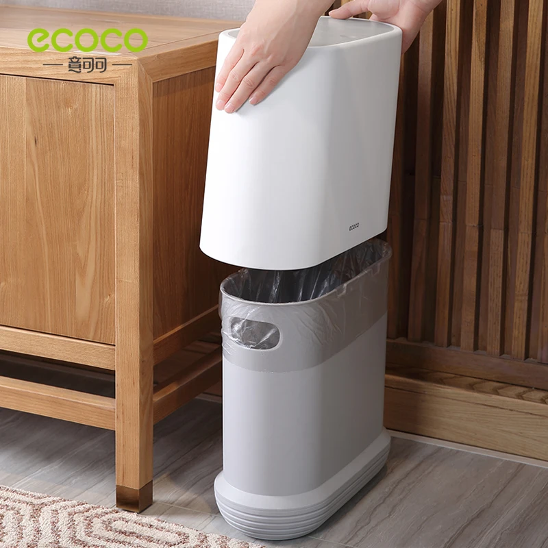 ECOCO 10L Large Capacity Pressing Type Dust Proof Waste with Lid Kitchen Trash Can Box Bathroom Creative Save Space Garbage Set