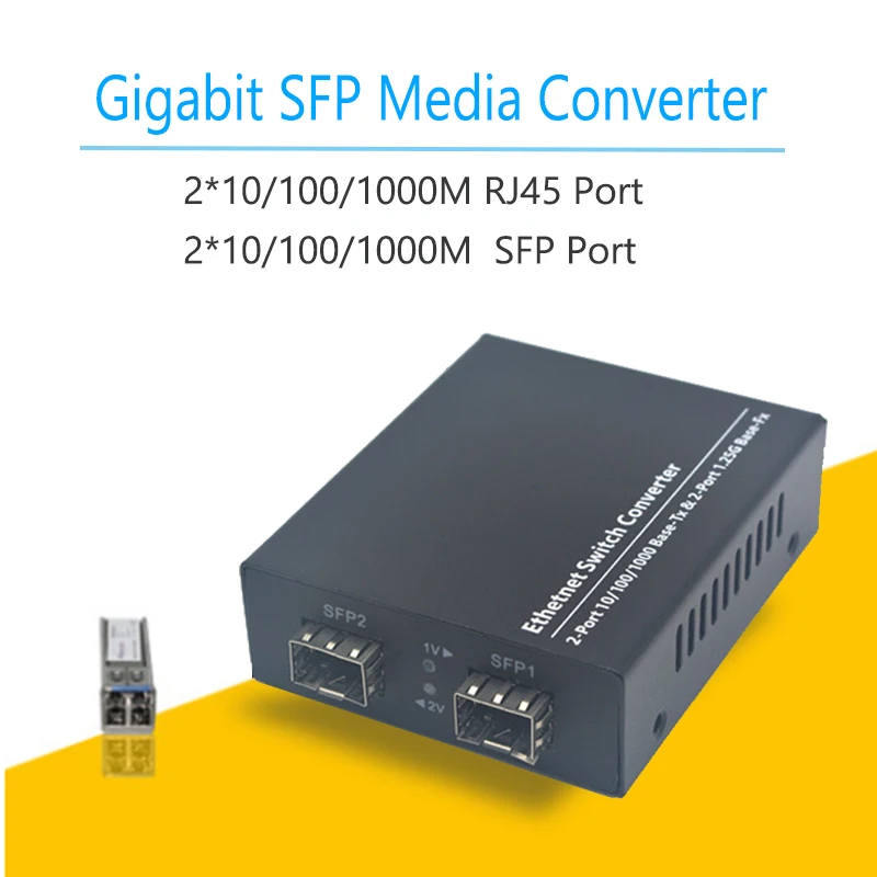 2 convertidores de medios de interruptor de fibra Giga SFP y 2 puertos Tx de 1000 Mbps