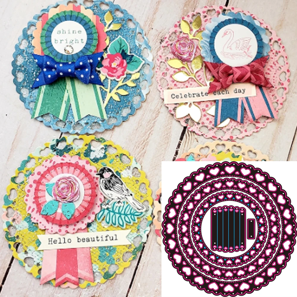 

die cut metal cutting die round frame die heart border rosette edge Scrapbook paper craft album card punch art cutter