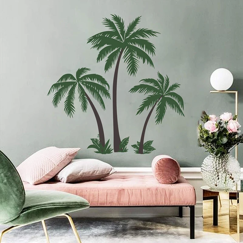 Large Tropical Palm Tree Wall Sticker Kids Living Room Summer Holiday Landscape Beach Palm Travel Wildlife Wall Decal Playroom