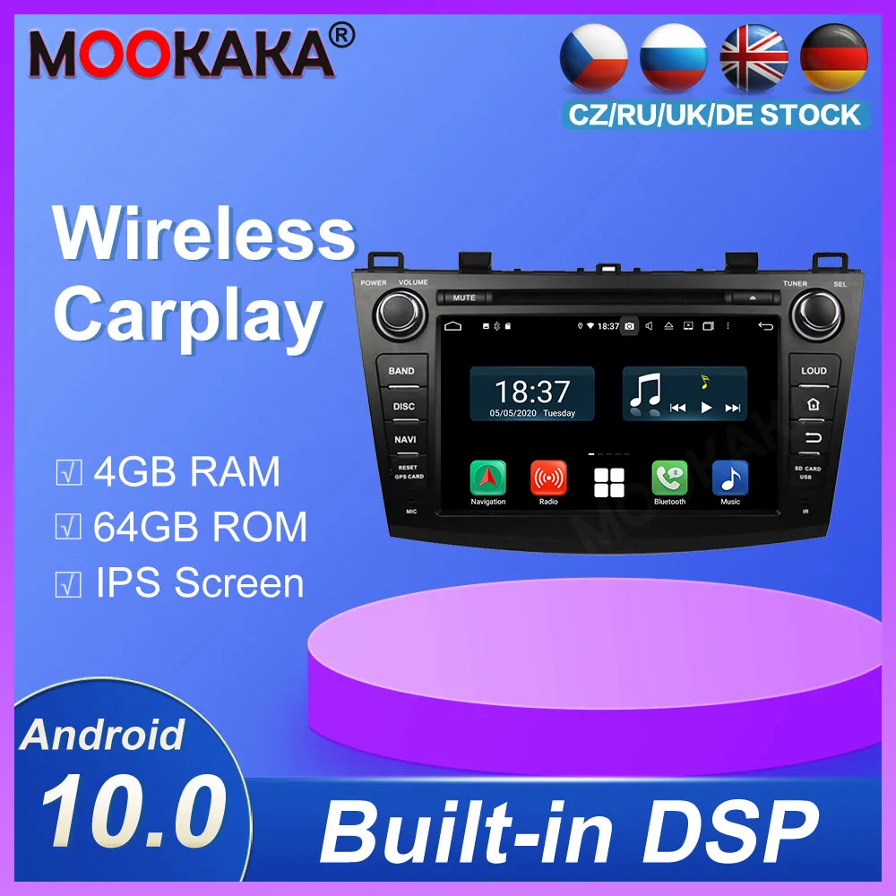 Carplay Android10.0 Car Ultimedia DVD Player For Mazda 3 2009-2012 GPS Navigation Auto Audio Radio Stereo Head Unit 4g+ 64gb Dsp