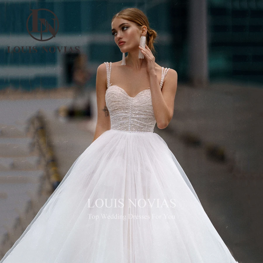 LOUIS NOVIAS A-Line vestido De Novia Sexy impresionante Vestidos De Novia De encaje sin tirantes tirantes Spaghetti con cuentas sin espalda Vestidos De Novia