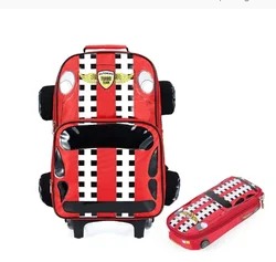 3D Car Style Elementary Student Schoolbag with wheels Car school trolley bag with wheels for boys Rolling school bags for boys