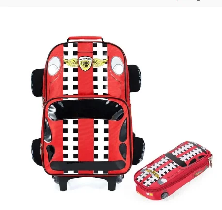 3D Car Style Elementary Student Schoolbag with wheels Car school trolley bag with wheels for boys Rolling school bags for boys