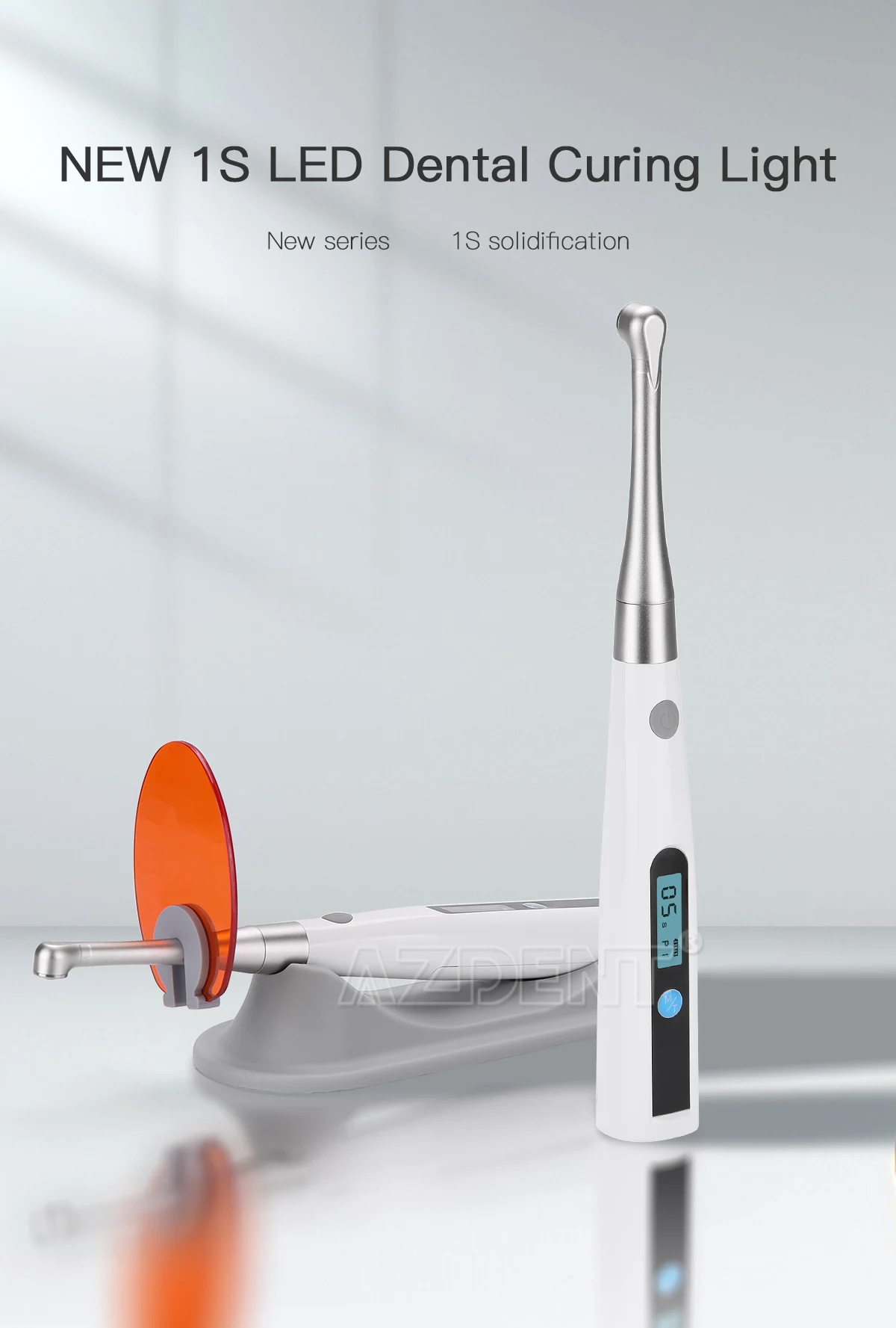 AZDENT Dental-LED-Härtungslicht, 1 Sekunde, Heilungslampe, 2 mm Harz, 1200–1400 mW/cm2, kabelloser Metallkopf, 3 Modelle einstellbar – Detail 1