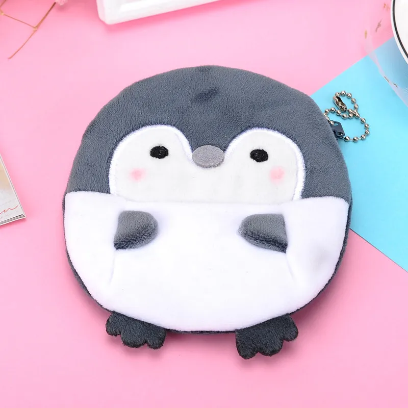 Monedero de felpa con diseño de pingüino para niña, monedero pequeño de dibujos animados, con Cable USB, para auriculares, novedad