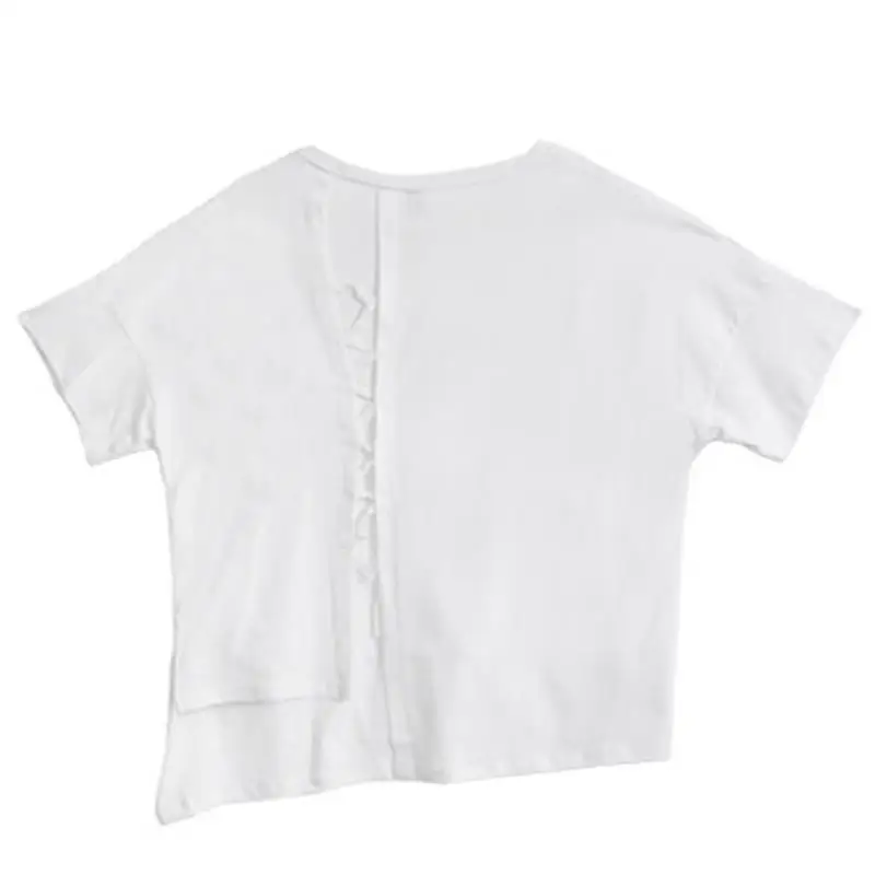 Men's new summer T-shirt fashion Men's asymmetric back lace design urban youth loose large size short sleeve T-shirt
