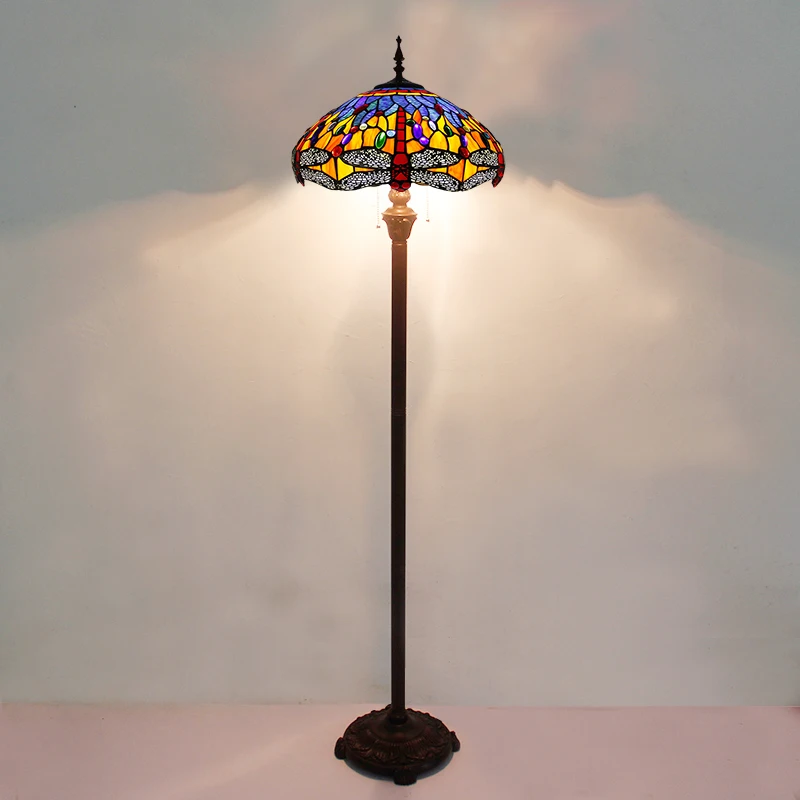 

160 cm 63"H Vintage Antique Floor lamp for Living room Tiffany stained glass shade dragonfly 15.7"W 110V 220V EU plug US plug