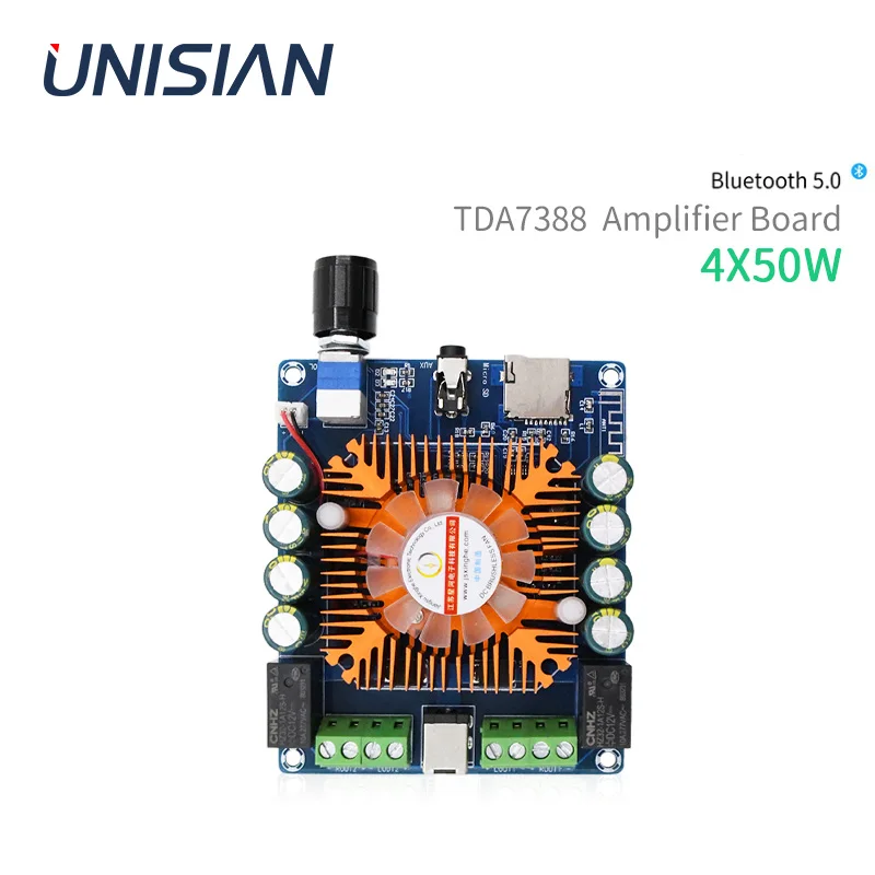 

UNISIAN Bluetooth 5.0 TDA7388 Car Audio Amplifier 4X40W 4 Channels Power Amplifiers Board BT/AUX/TF For Vehicle Audio Amp