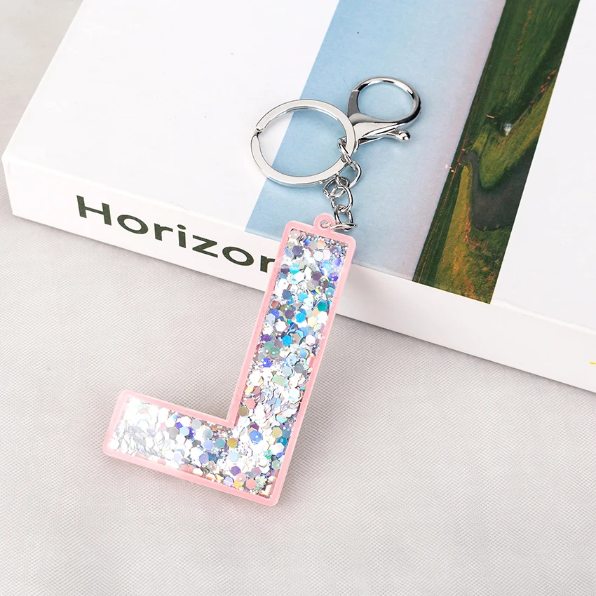 1PC Women Keychains  Glitter Hollowed-Out  Words Handbag English Letter Keyring  Charms  Car Pendants