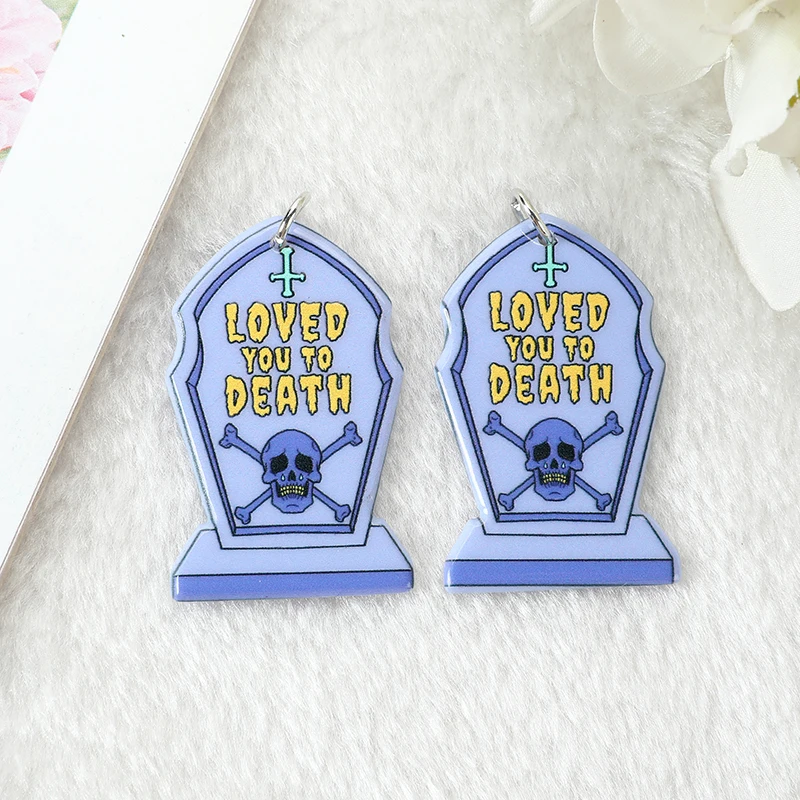 12Pcs Pastel Goth Coffin Charms Spooky Creative Acrylic Tombstone Pendant For Earring Necklace Diy Making