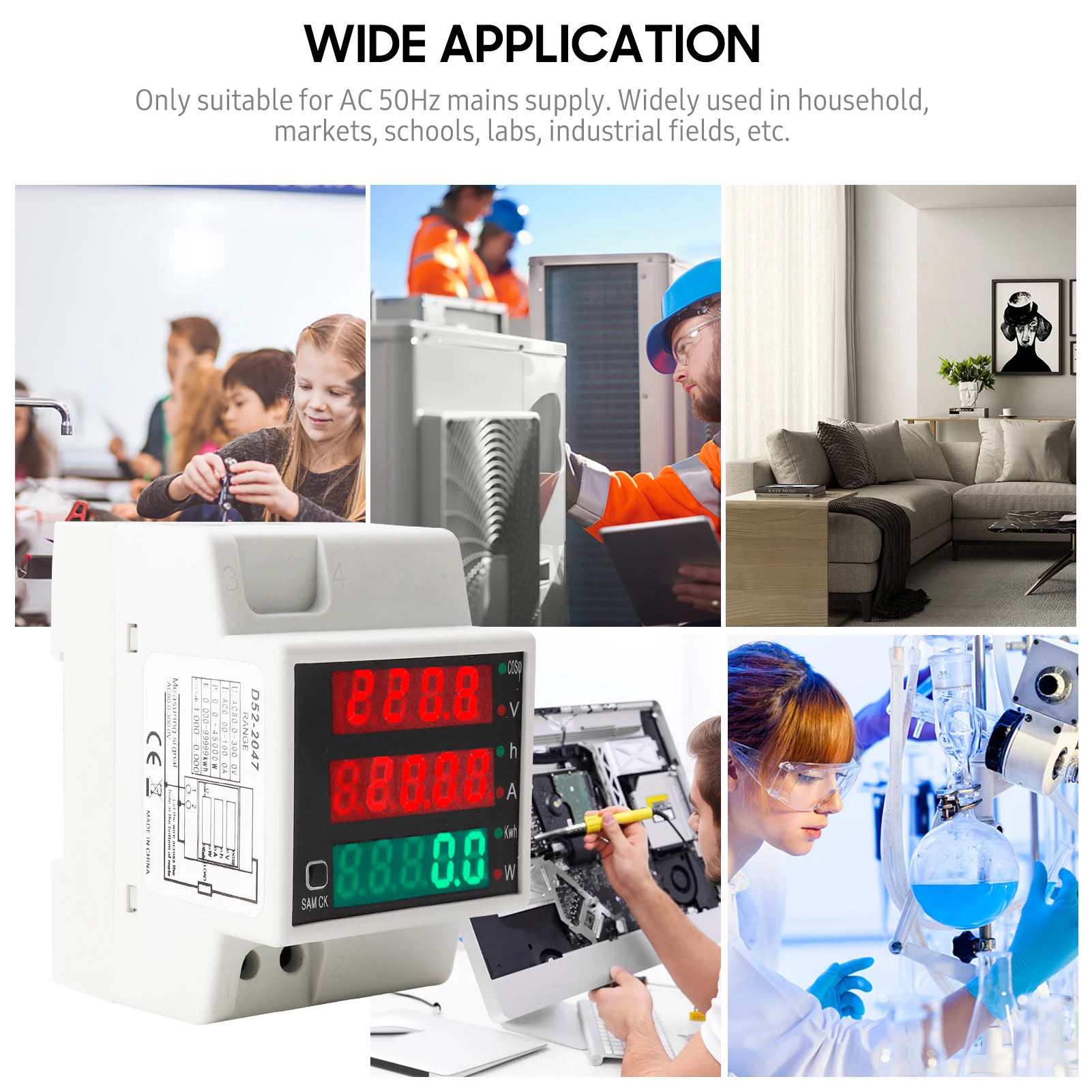 AC80-300V 100A Energy Meter DIN Rail Multimeter Electric Power Meter kWh AC Voltage Current Power Factor Tester Ammete Voltmeter