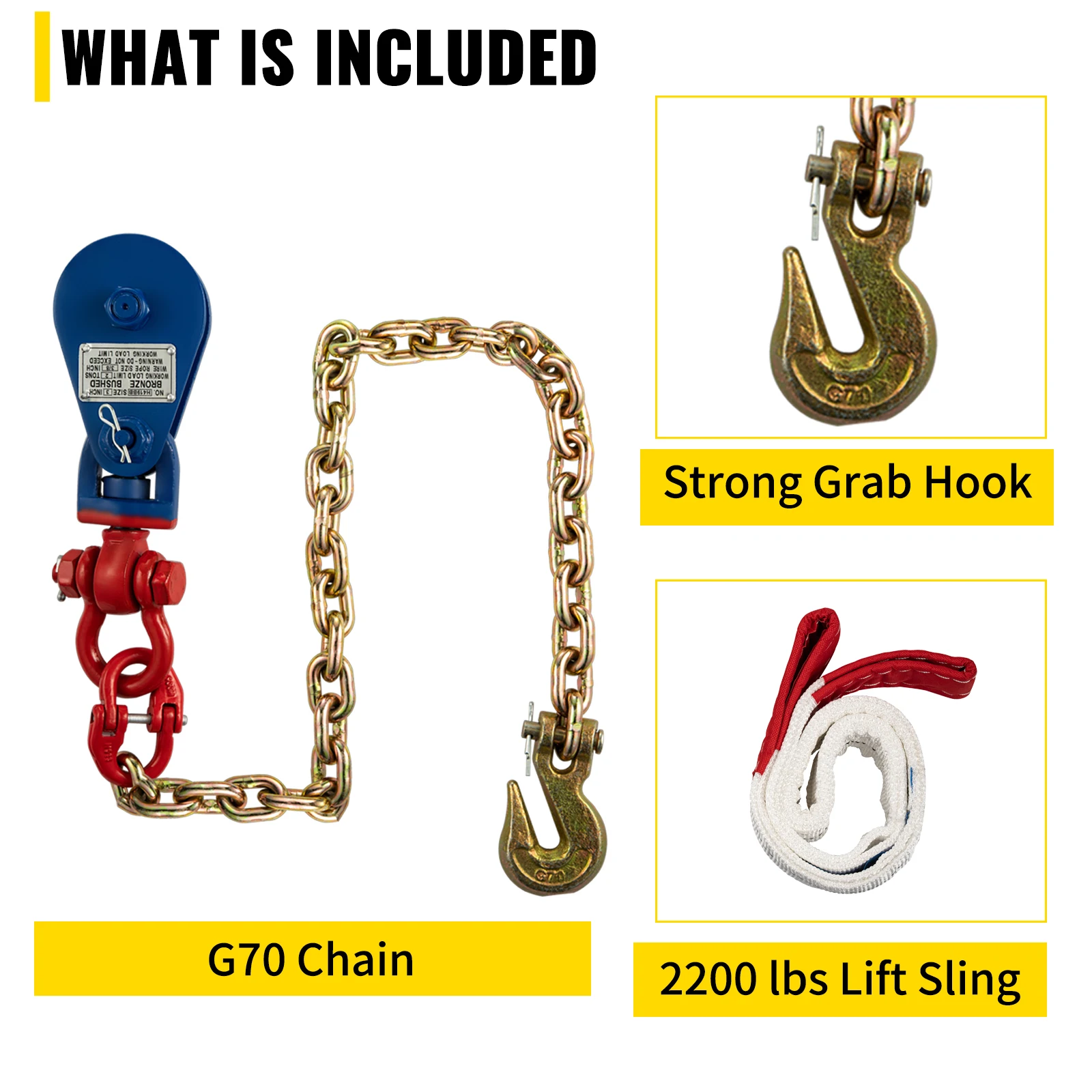 VEVOR 2Ton 4400LBS 3Inch Cướp Chặn Với Dây Chuyền Giàn Xoay Sheave Khối 3/8 Inch Kéo Nâng Cáp Chịu Lực cho Các Ngành Công Nghiệp