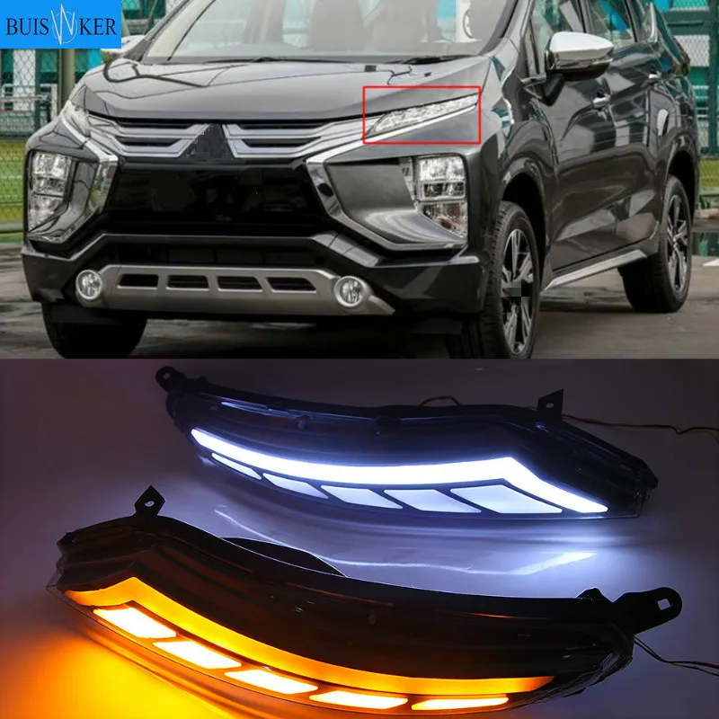 

2Pcs LED Daytime Running Light For Mitsubishi Xpander 2017 2018 2019 2020 12V Car DRL fog lamp With Yellow Turn Signal