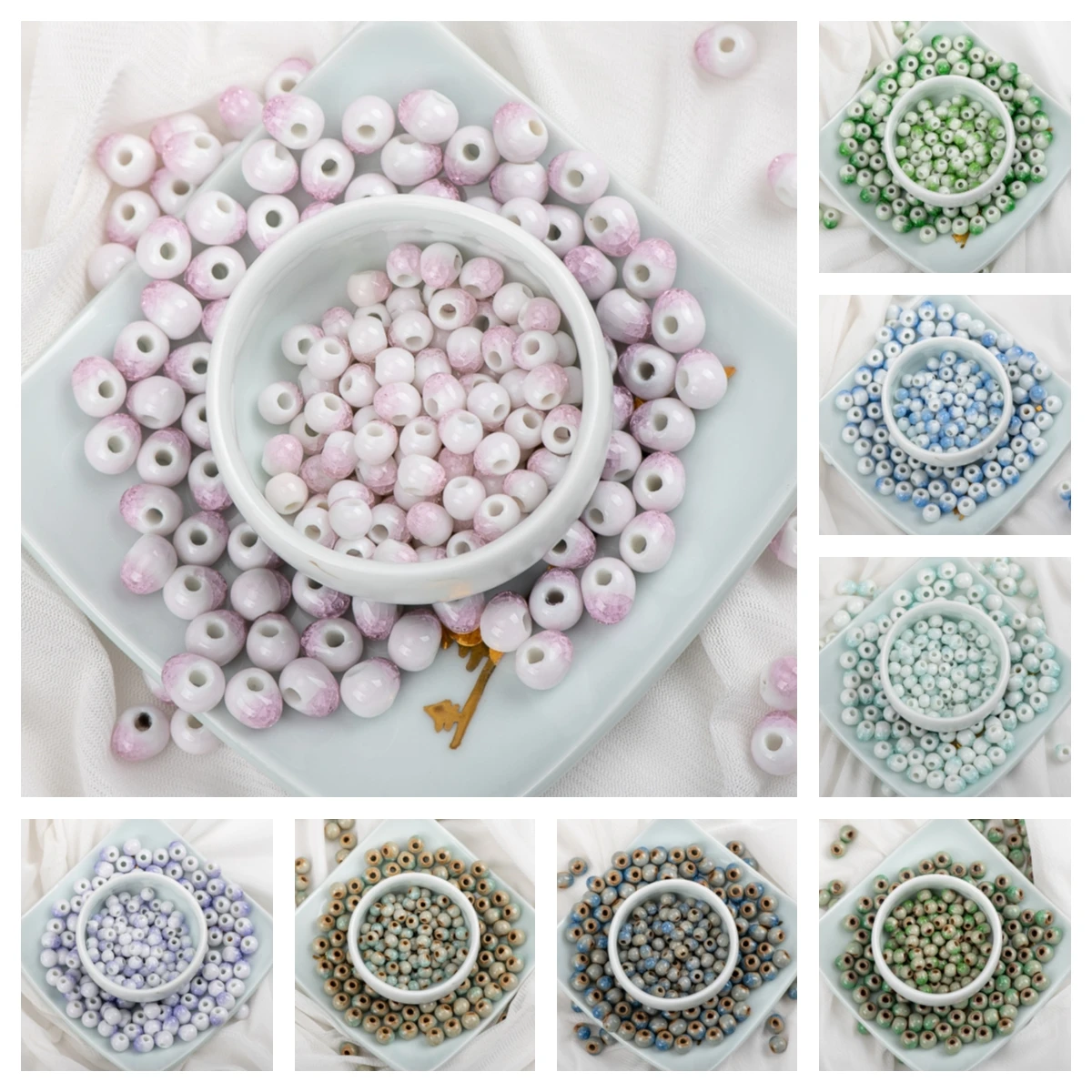 6# 8# 100pcs Ice Cracked Porcelain Ceramics Beads For Jewelry Making Wholesale #A503A