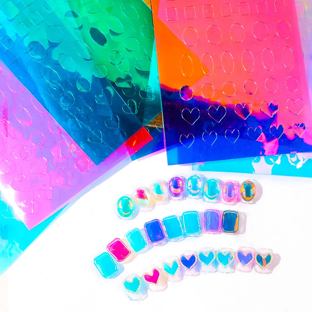 1Sheets Aurora Film Broken Glass Nail Foils Self-adhesive Paper Holographic Nail Art Stickers Decals Slider 3D Charms Decoration