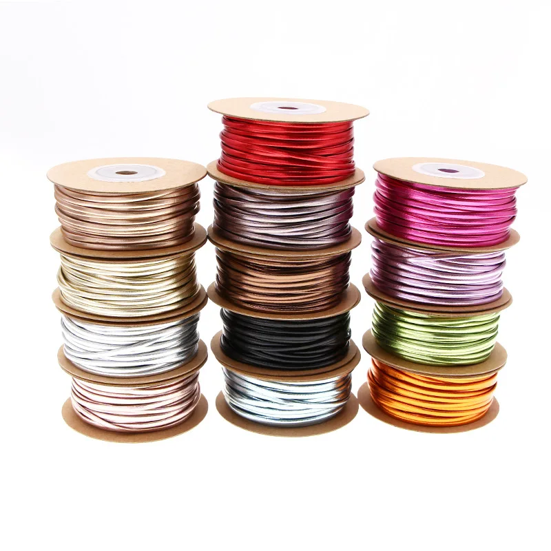 15m/roll Solid Color PU Leather Rope 2mm Width Shiny Braided Rope DIY Weaven Crafts Material Sewing Ribbon Handmade Supplies