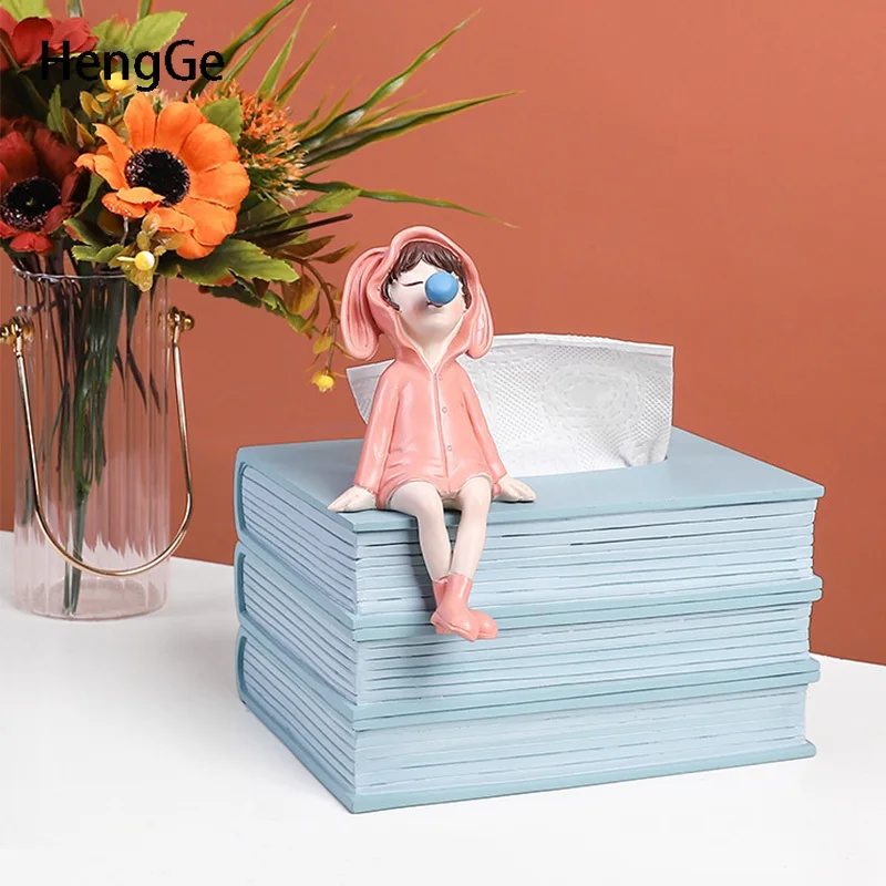 

Nordic Cute Maiden Tissue Box Cover Living Room Light Luxury Desktop Resin Napkin Holder Bedroom Paper Towel Storage Box Decor