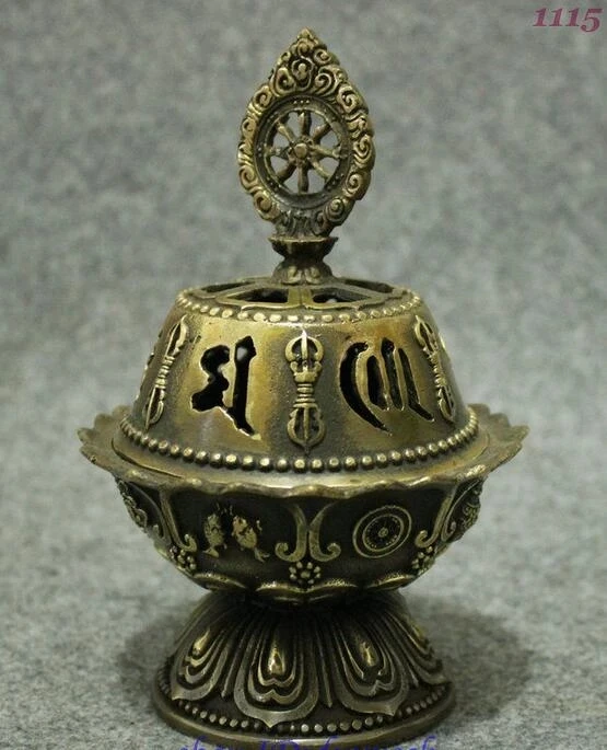 

Chinese Folk Copper Buddhism Auspicious Lotus Statue Vajra Incense Burner