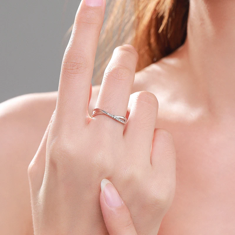 Ailmay Top Quality 925 Sterling Silver Simple Geometric Line Clear CZ Finger Rings For Women Classic Wedding Statement Jewelry