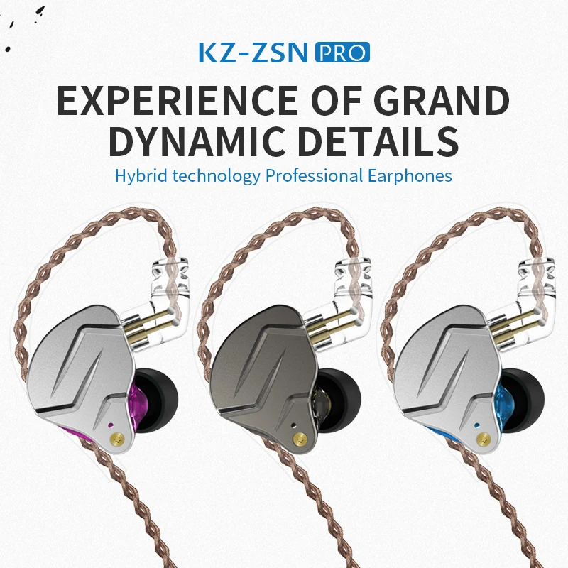 KZ ZSN PRO BA+DD Hybrid technology HIFI Metal In Ear Earphones Bass Earbud Sport Noise Cancelling Headset ZS10 PRO ZST AS10 ES4