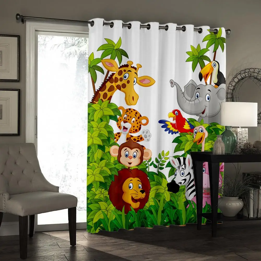 Bedroom Kitchen Curtain Cartoon Zoo Animals Collection Jungle Child Window Curtains Curtains for Living Room Decorative Items