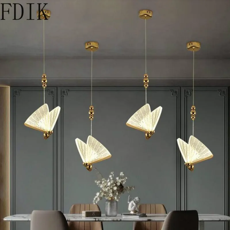 

Butterfly Pendant Lights Modern Staircase Chandelier Acrylic Bedroom Bedside Dining Room Home Decor Loft Hanging Indoor Lighting