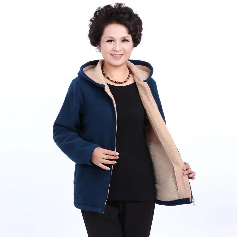 Autumn Women Fleece Jacket 2022 New Grandma Velvet Hooded Sweatshirt Cotton Warm Winter Jacket Coat Female Tops Basic Coats 5XL