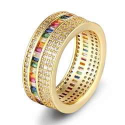 AIBEF Luxury Boho Rainbow Cubic Zirconia Ring Women Charm Rings Gold Color Copper CZ Crystal Women Engagement Wedding Jewelry