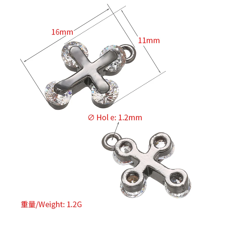 2Pcs/lot 11x16mm brass cubic zirconia crystal cross pendant for women\'s necklace earrings jewelry accessories Making model:VD519
