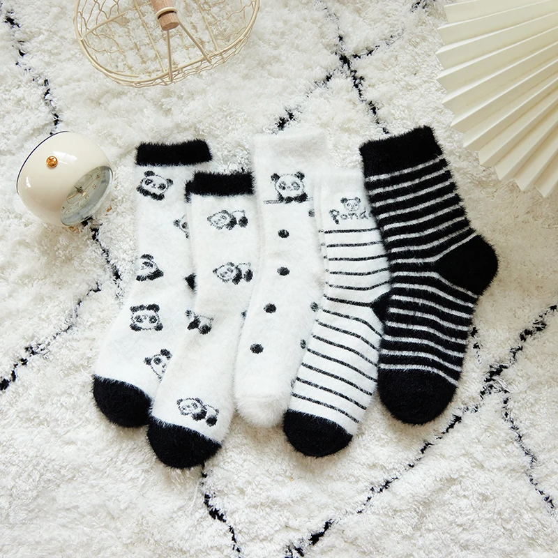 Women Thermal Fluffy Socks Autumn-Winter Snow Socks Girls Ins Fashion Pattern Warm  Color Crew Socks Ladies Floor Sleep Socks