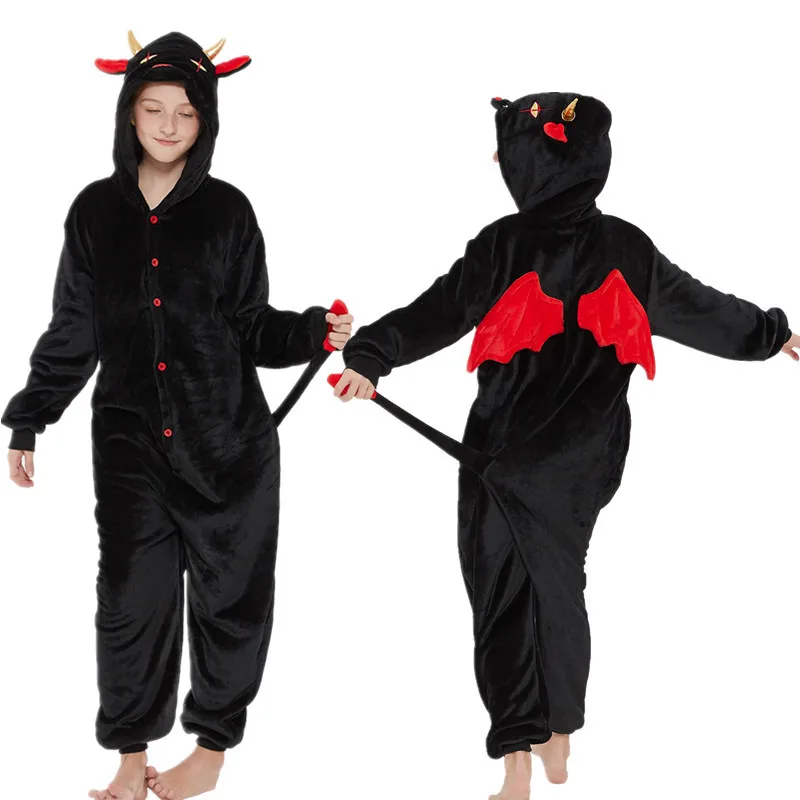 ผู้ใหญ่Kigurumi Devil Onesies Flannelสัตว์น่ารักชุดนอนชุดเด็กฤดูหนาวปีศาจNightieชุดนอนชุดนอนHomewear